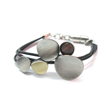 Two tone Circle Discs on Multi-cord Magnetic Bracelet - Click Image to Close